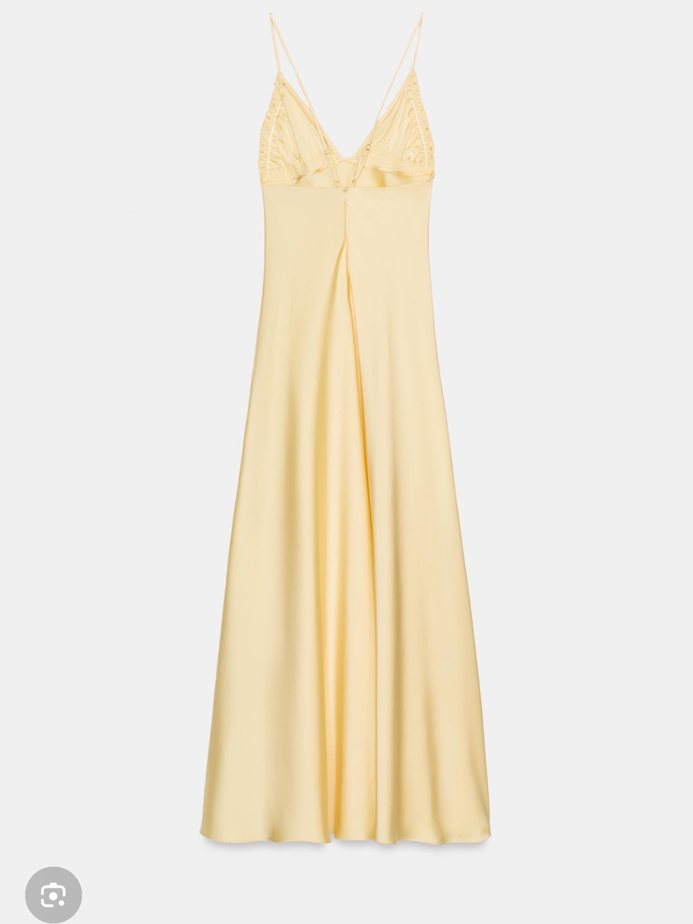 ZARA Light Yellow Satin Slip Midi Dress with Ruffle Trim - Picture 2 of 9